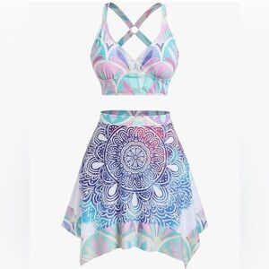 Rosegal Blue and Purple Mini Skater Skirt Resort Wear
